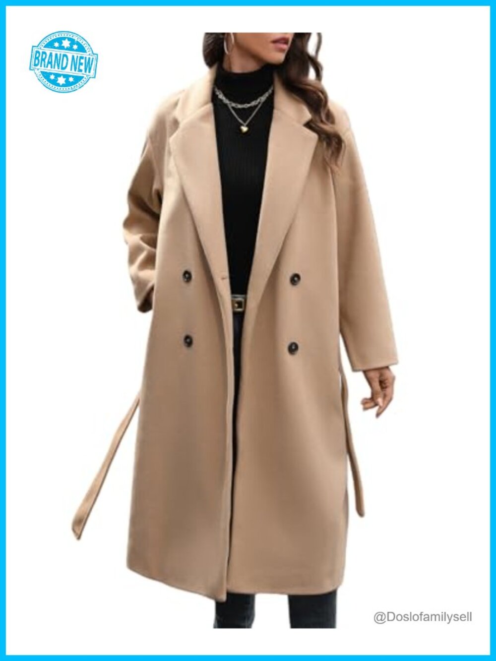 Women's Wool Blend Double Breasted Notch Lapel Long Peacoat